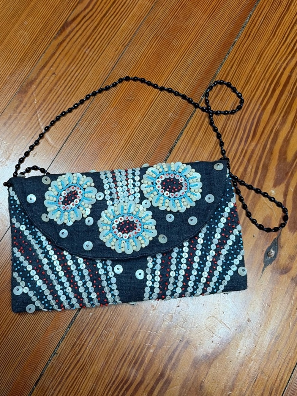 Moya Beaded Floral Black Evening Clutch